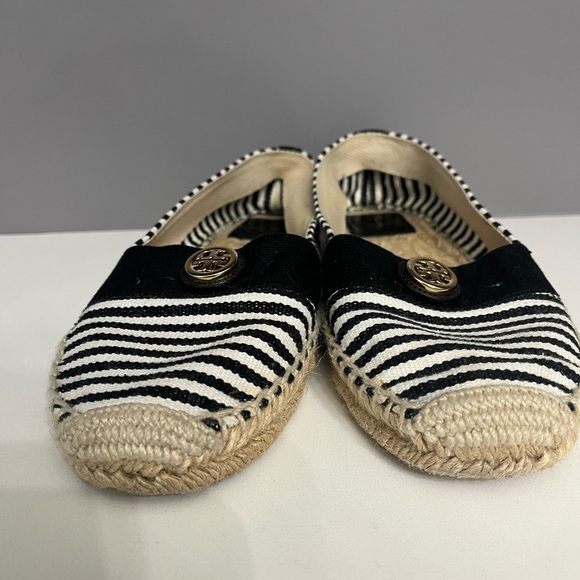 Tory Burch Beacher Black & White Stripped Slip on Espadrilles- 8 - Picture 3 of 7